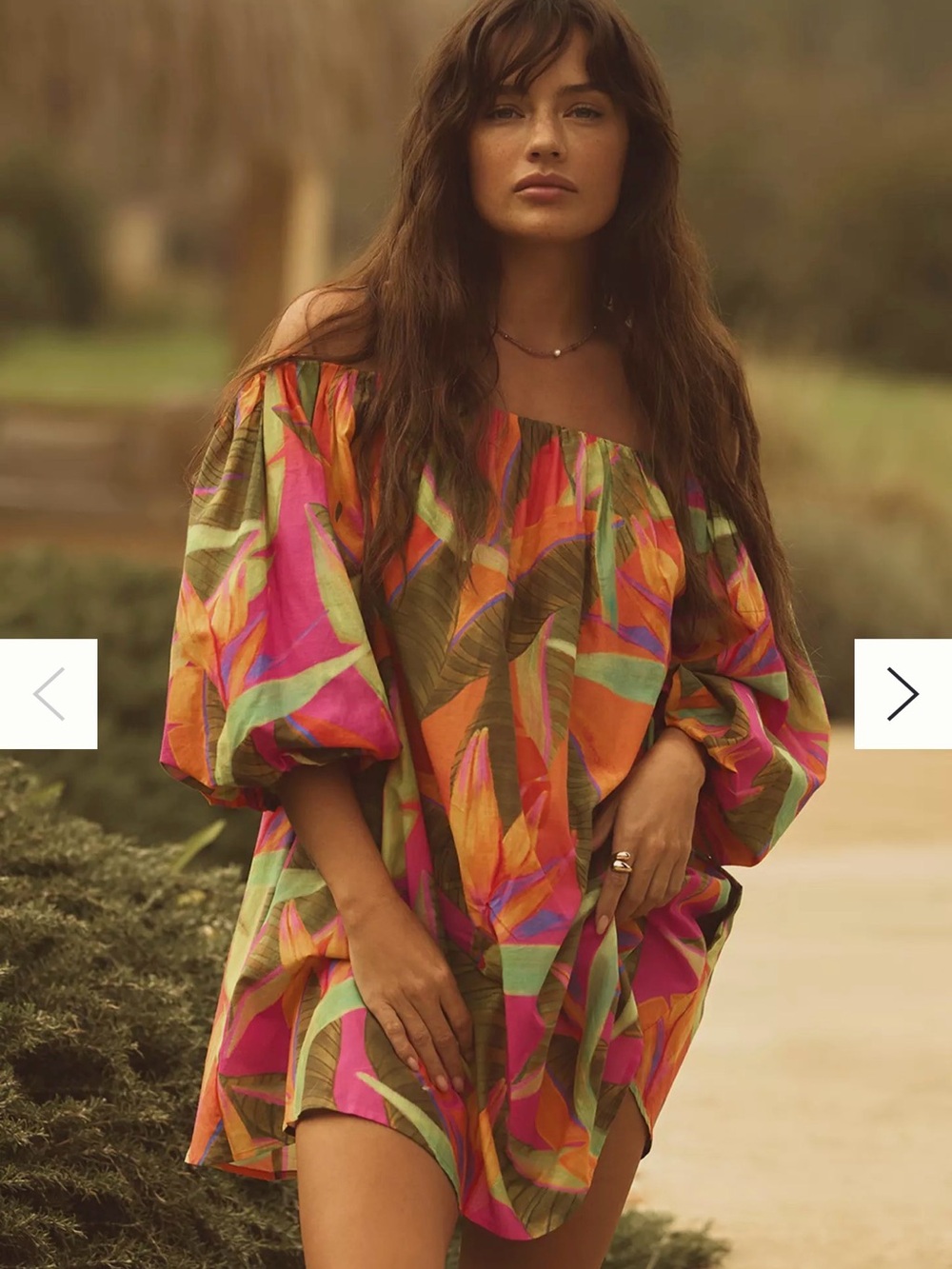 FARM Rio Off-Shoulder Tropical Coverup in Pink, Orange & Green